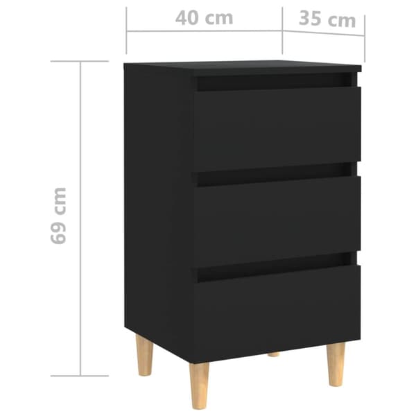 vidaXL sengeskab m. massive træben 40x35x69 cm sort - Natborde