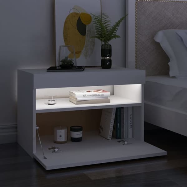 vidaXL sengebord med LED-lys 60x35x40 cm konstrueret træ hvid -  Natborde