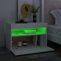 Miniatyrbillede 6 af 11: vidaXL sengebord med LED-lys 60x35x40 cm konstrueret træ hvid -  Natborde