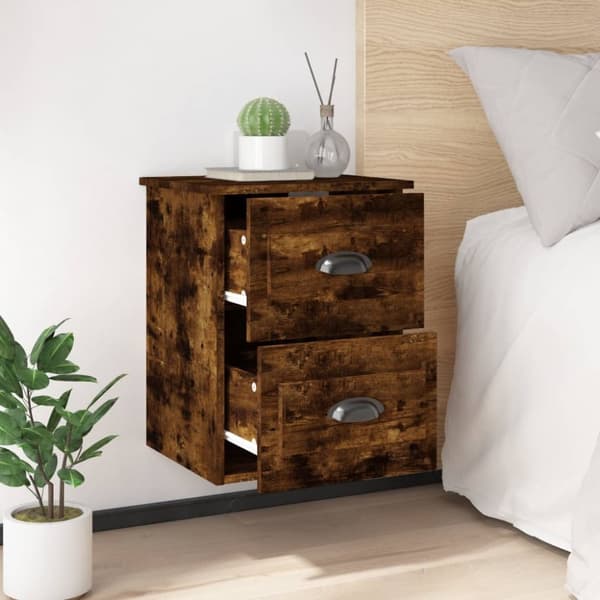 vidaXL væghængte sengeborde 2 stk. 41,5x36x53 cm røget eg - Natborde