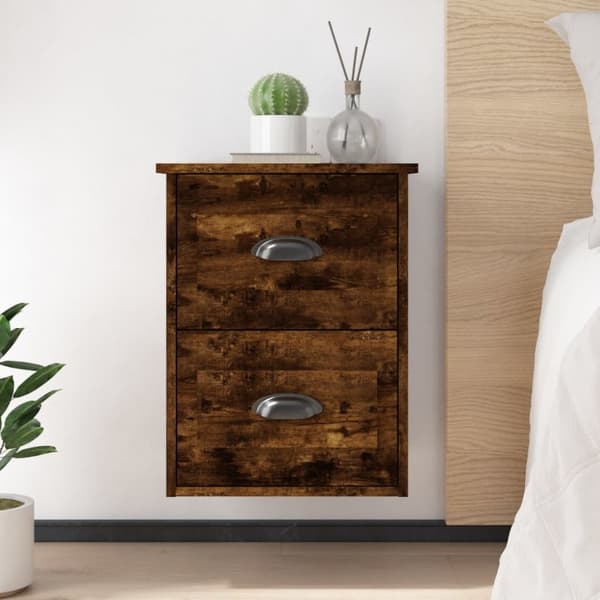 vidaXL væghængte sengeborde 2 stk. 41,5x36x53 cm røget eg - Natborde