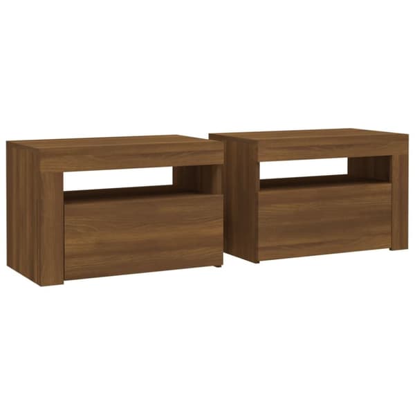 vidaXL sengeborde med LED-lys 2 stk. 60x35x40 cm brun eg -  Natborde