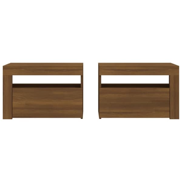 vidaXL sengeborde med LED-lys 2 stk. 60x35x40 cm brun eg - Natborde