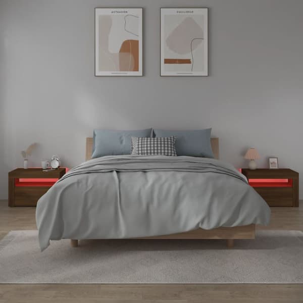 vidaXL sengeborde med LED-lys 2 stk. 60x35x40 cm brun eg - Natborde
