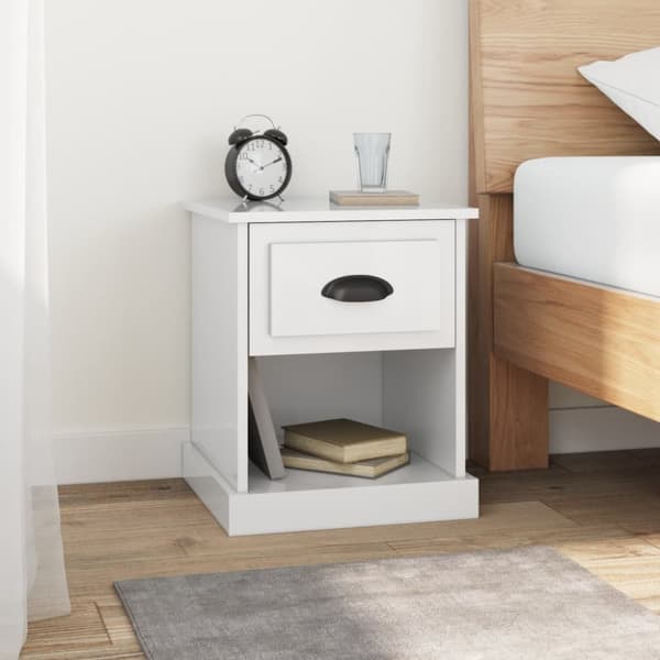 vidaXL sengebord 39x39x47,5 cm konstrueret træ hvid højglans -  Natborde