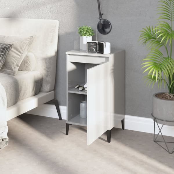 vidaXL sengebord 40x35x70 cm konstrueret træ hvid højglans -  Natborde