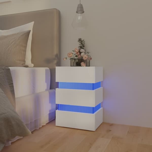 vidaXL Yöpöytä LED-valoilla valkoinen 45x35x67 cm tekninen puu -  Yöpöydät
