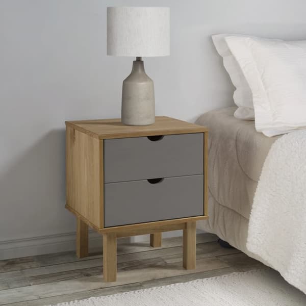 vidaXL sengebord OTTA 45x39x57 cm massivt fyrretræ brun og grå - Natborde