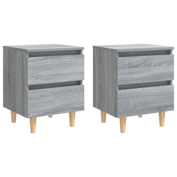 vidaXL Yöpöydät täyspuujaloilla 2 kpl harmaa Sonoma 40x35x50 cm - Yöpöydät