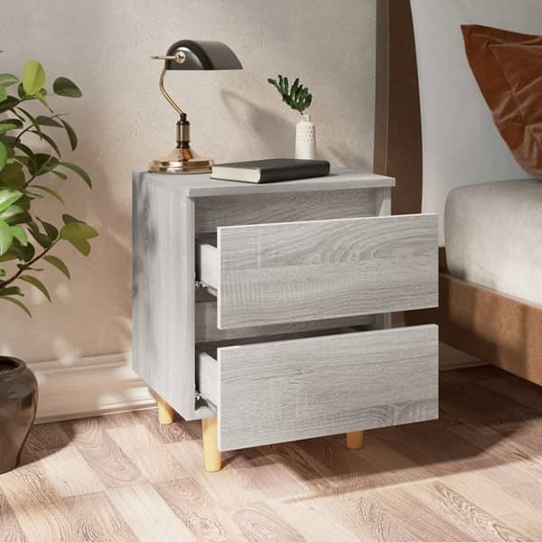 vidaXL Yöpöydät täyspuujaloilla 2 kpl harmaa Sonoma 40x35x50 cm - Yöpöydät