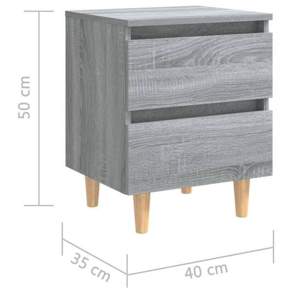 vidaXL Yöpöydät täyspuujaloilla 2 kpl harmaa Sonoma 40x35x50 cm - Yöpöydät
