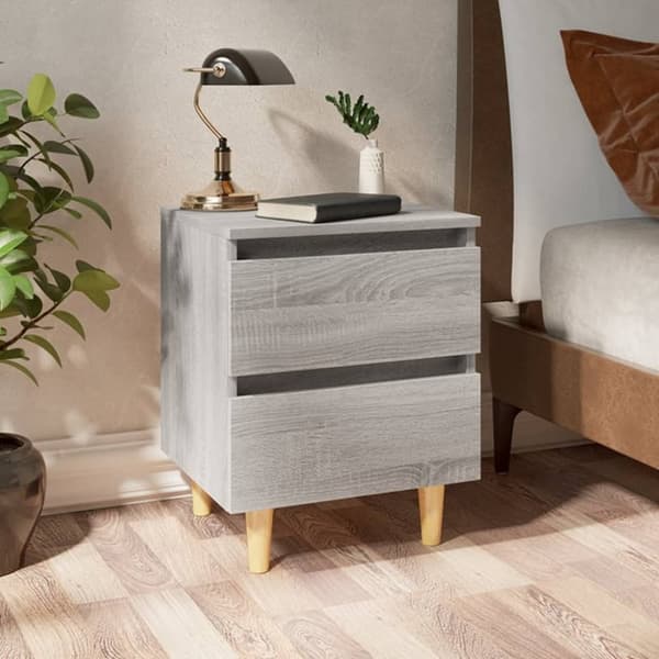 vidaXL Yöpöydät täyspuujaloilla 2 kpl harmaa Sonoma 40x35x50 cm - Yöpöydät