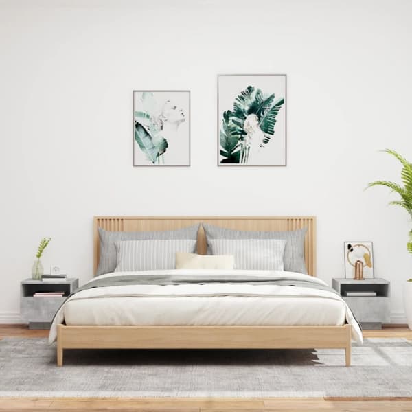 vidaXL sengeborde 2 stk. med LED-lys 40x39x37 cm betongrå - Natborde