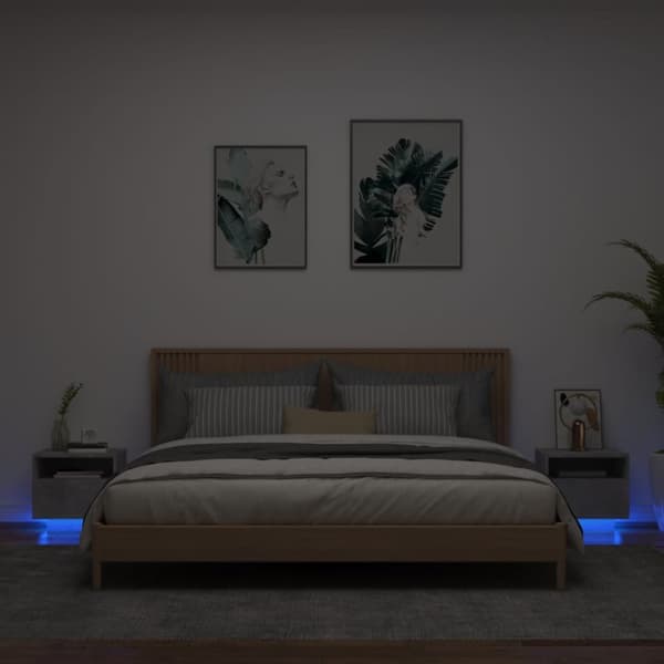 vidaXL sengeborde 2 stk. med LED-lys 40x39x37 cm betongrå -  Natborde