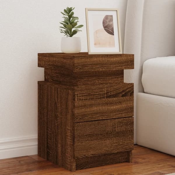 vidaXL Sängbord med LED-lampor brun ek 35x39x55 cm -  Nattduksbord
