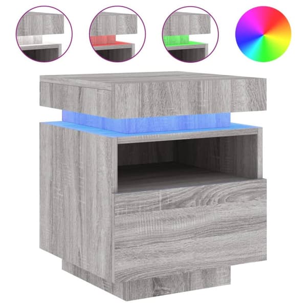 vidaXL Yöpöytä LED-valoilla harmaa Sonoma 40x39x48,5 cm - Yöpöydät