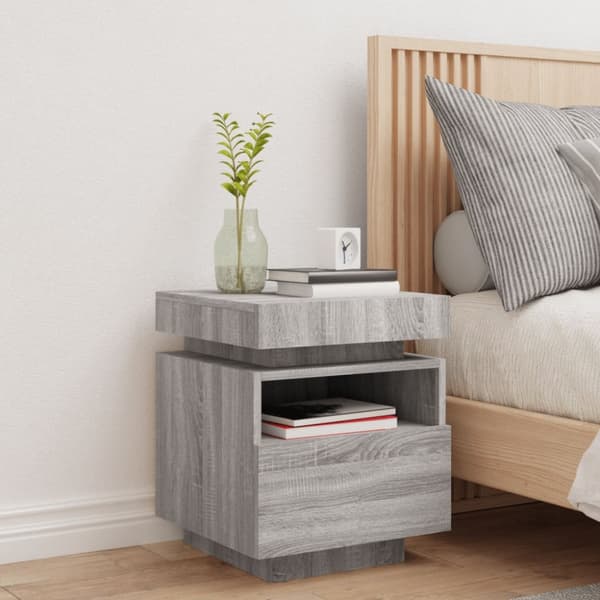 vidaXL Yöpöytä LED-valoilla harmaa Sonoma 40x39x48,5 cm - Yöpöydät