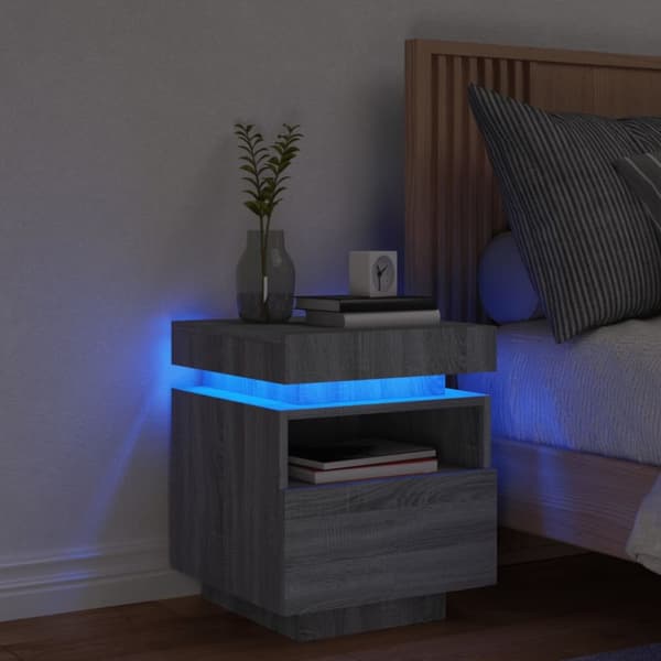 vidaXL Yöpöytä LED-valoilla harmaa Sonoma 40x39x48,5 cm - Yöpöydät