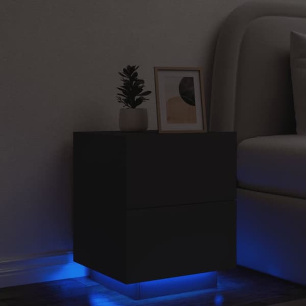 vidaXL sengebord med LED-lys konstrueret træ sort - Natborde