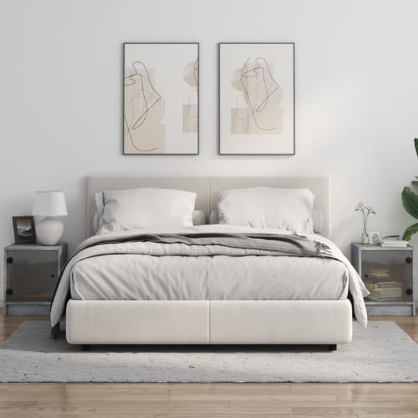 vidaXL sengeborde 2 stk. med glaslåger 35x37x42 cm betongrå - Natborde