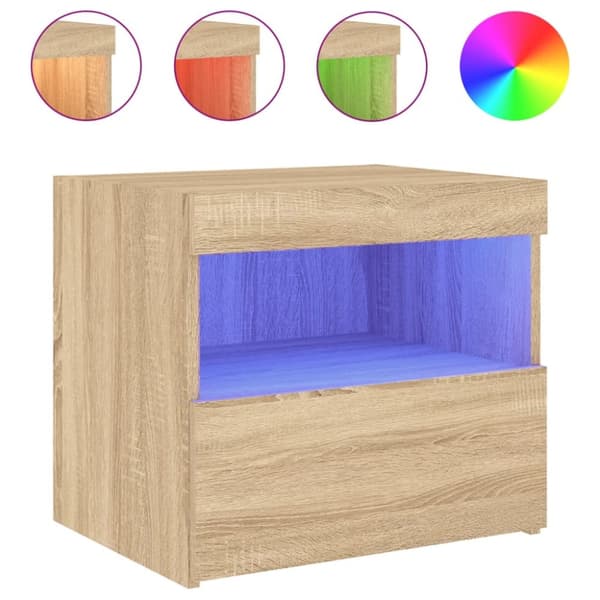 vidaXL sengebord med LED-lys 50x40x45 cm sonoma-eg - Natborde