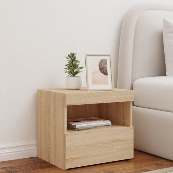 vidaXL sengebord med LED-lys 50x40x45 cm sonoma-eg - Natborde