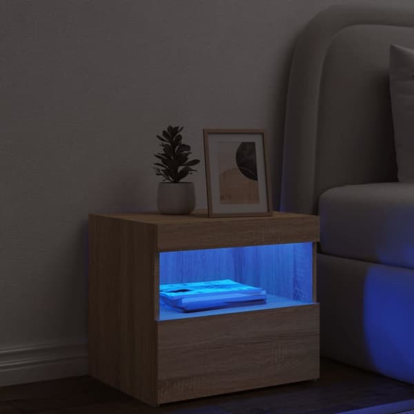 vidaXL sengebord med LED-lys 50x40x45 cm sonoma-eg - Natborde