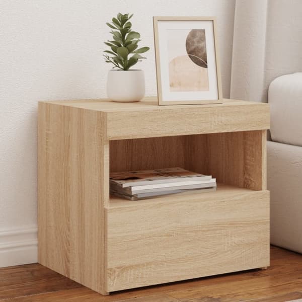 vidaXL sengebord med LED-lys 50x40x45 cm sonoma-eg - Natborde