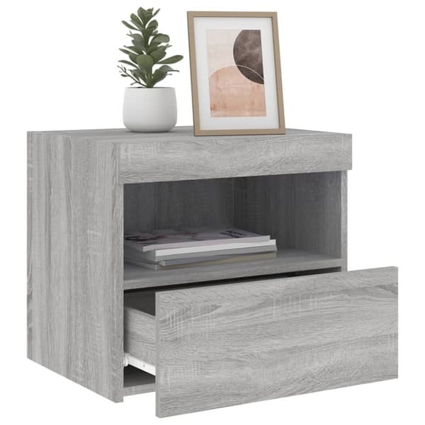 vidaXL sengebord med LED-lys 50x40x45 cm grå sonoma-eg -  Natborde