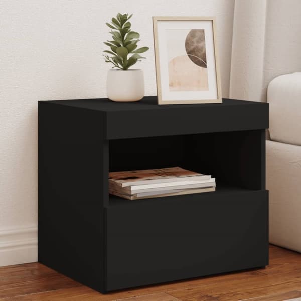 vidaXL sengebord med LED-lys 50x40x45 cm sort -  Natborde
