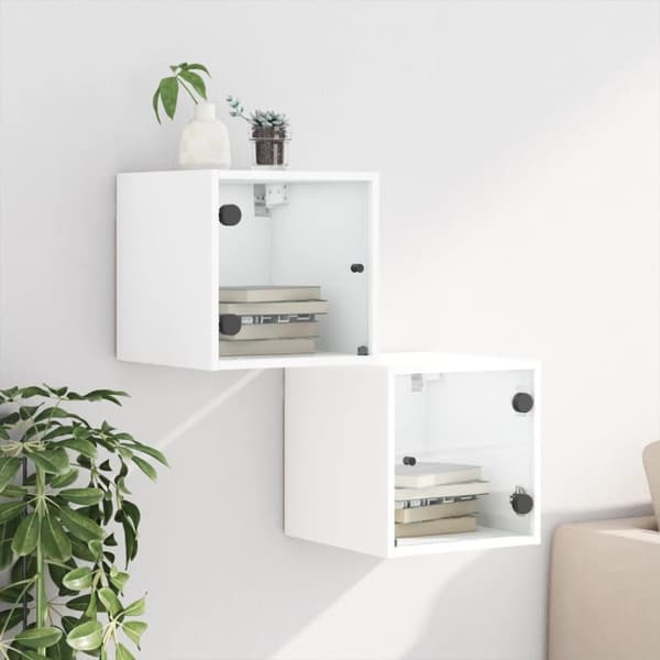 vidaXL sengeborde 2 stk. med glaslåger 35x37x35 cm hvid -  Natborde