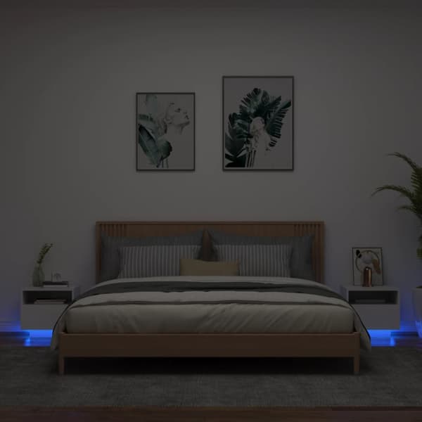 vidaXL Yöpöytä LED-valoilla 2 kpl valkoinen 40x39x37 cm -  Yöpöydät