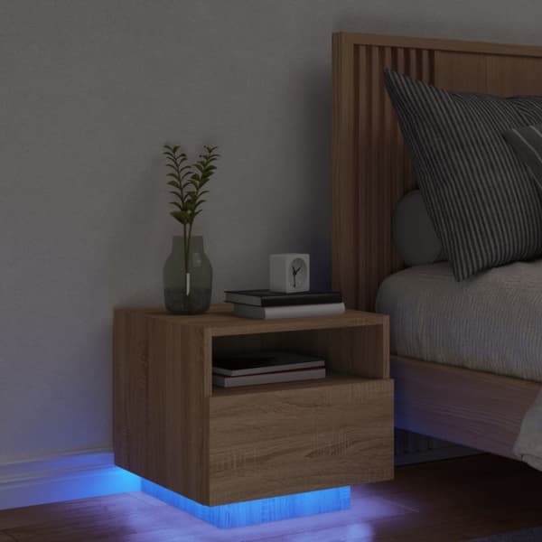 vidaXL sengebord med LED-lys 40x39x37 cm sonoma-eg -  Natborde