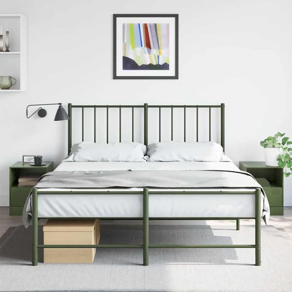 vidaXL sengeborde 2 stk. 34,5x39x44 cm stål olivengrøn