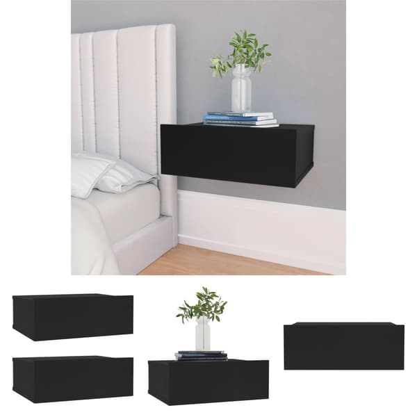 The Living Store svævende natborde 2 stk. 40 x 30 x 15 cm spånplade sort - Natborde