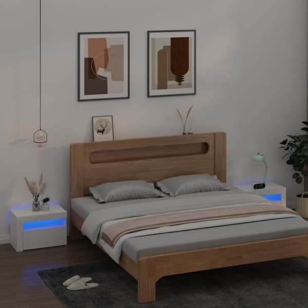The Living Store sengeborde med LED-lys 2 stk. 60x35x40 cm hvid -  Natborde