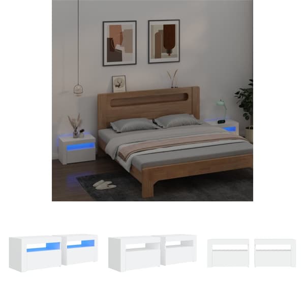 The Living Store sengeborde med LED-lys 2 stk. 60x35x40 cm hvid -  Natborde