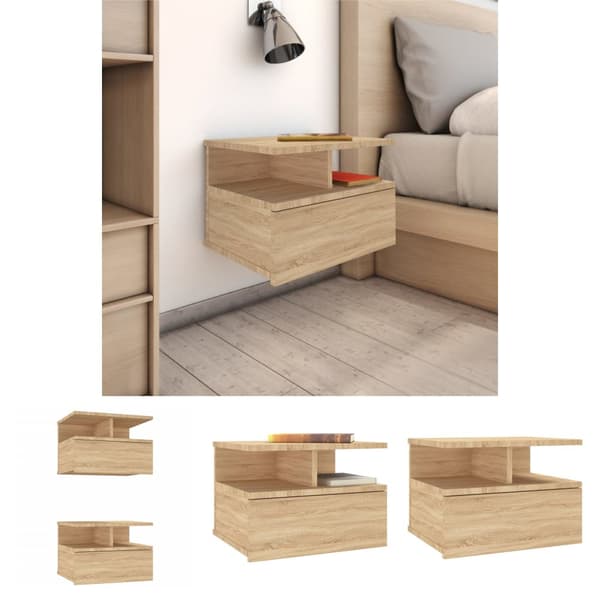The Living Store svævende natborde 2 stk. 40 x 31 x 27 cm spånplade sonoma-eg -  Natborde
