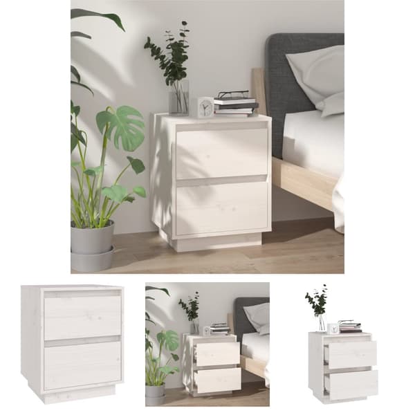 The Living Store Sängbord vit 40x35x50 cm massiv furu -  Nattduksbord