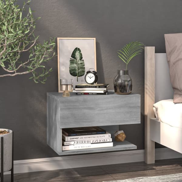 The Living Store Seinäkiinnitettävä yöpöytä harmaa Sonoma -  Yöpöydät