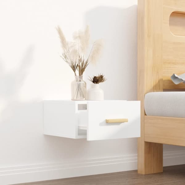 The Living Store Väggmonterat sängbord vit 35x35x20 cm - Nattduksbord