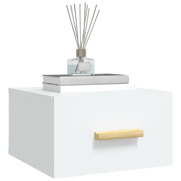 The Living Store Väggmonterat sängbord vit 35x35x20 cm - Nattduksbord