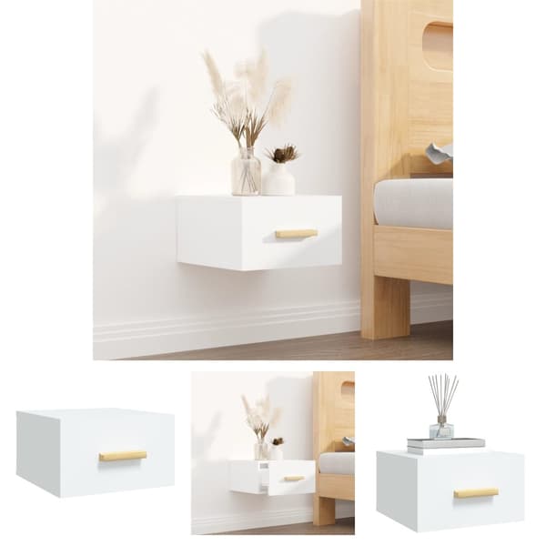 The Living Store Väggmonterat sängbord vit 35x35x20 cm - Nattduksbord
