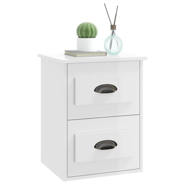The Living Store væghængt sengebord 41,5x36x53 cm hvid højglans -  Natborde