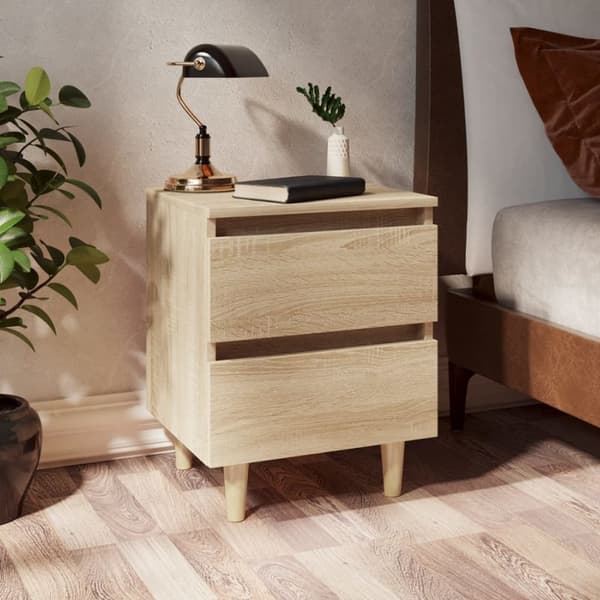 The Living Store Yöpöydät täysmäntyiset jalat 2 kpl Sonoma tammi 40x35x50 cm -  Yöpöydät