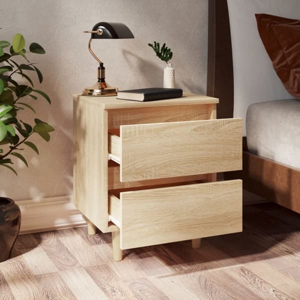 The Living Store Yöpöydät täysmäntyiset jalat 2 kpl Sonoma tammi 40x35x50 cm -  Yöpöydät