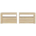 Miniatyrbild 5 av 11: The Living Store Sängbord 2 st med LED-belysning Sonoma ek 60x35x40 cm -  Nattduksbord