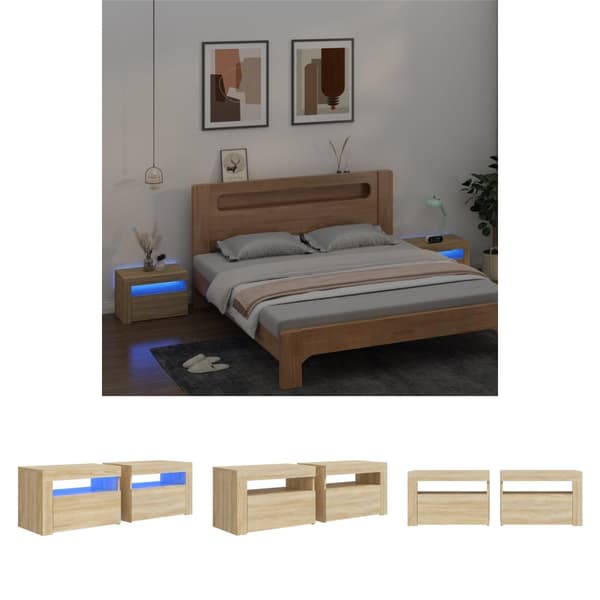 The Living Store Sängbord 2 st med LED-belysning Sonoma ek 60x35x40 cm - Nattduksbord