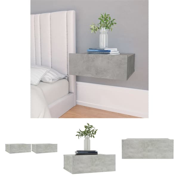 The Living Store svævende natborde 2 stk. 40 x 30 x 15 cm spånplade betongrå - Natborde