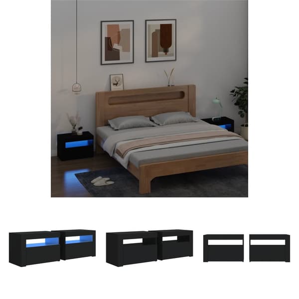The Living Store sengeborde med LED-lys 2 stk. 60x35x40 cm sort -  Natborde